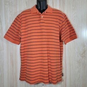 Eddie Bauer Men’s Orange Striped Polo Sz LT